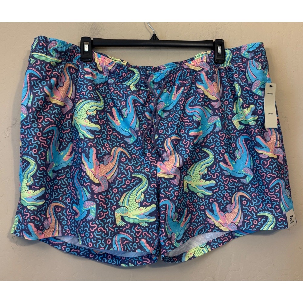 No Boundaries Swim Trunks Men 3XL Purple Alligator Retro Mesh Lined Colorful NEW